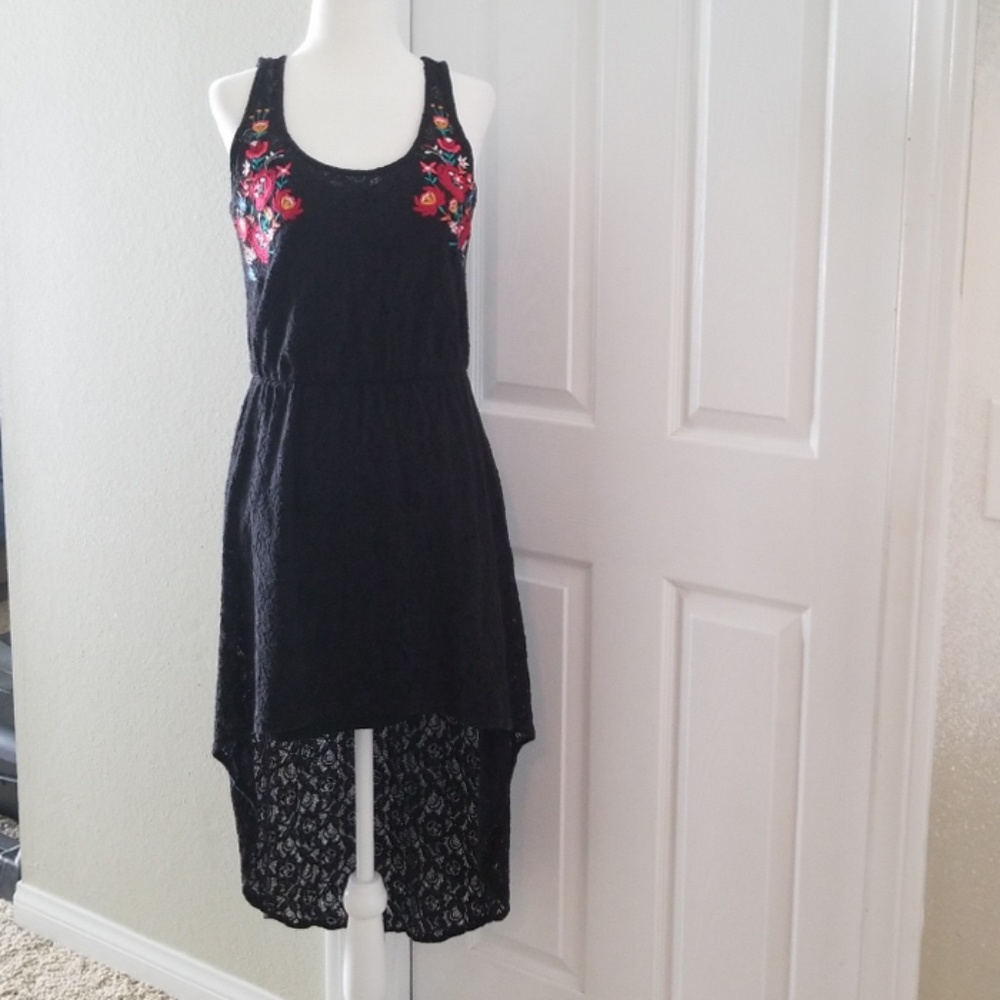 Xhiliration Embroidered Lace High Low Dress